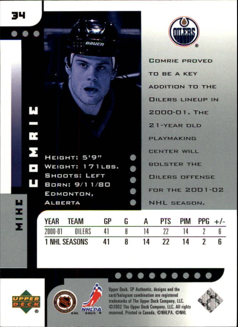 2001-02 SP Authentic #34 Mike Comrie back image