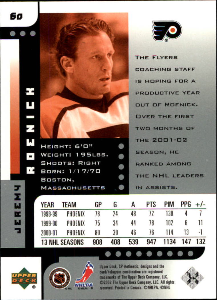 2001-02 SP Authentic #60 Jeremy Roenick back image