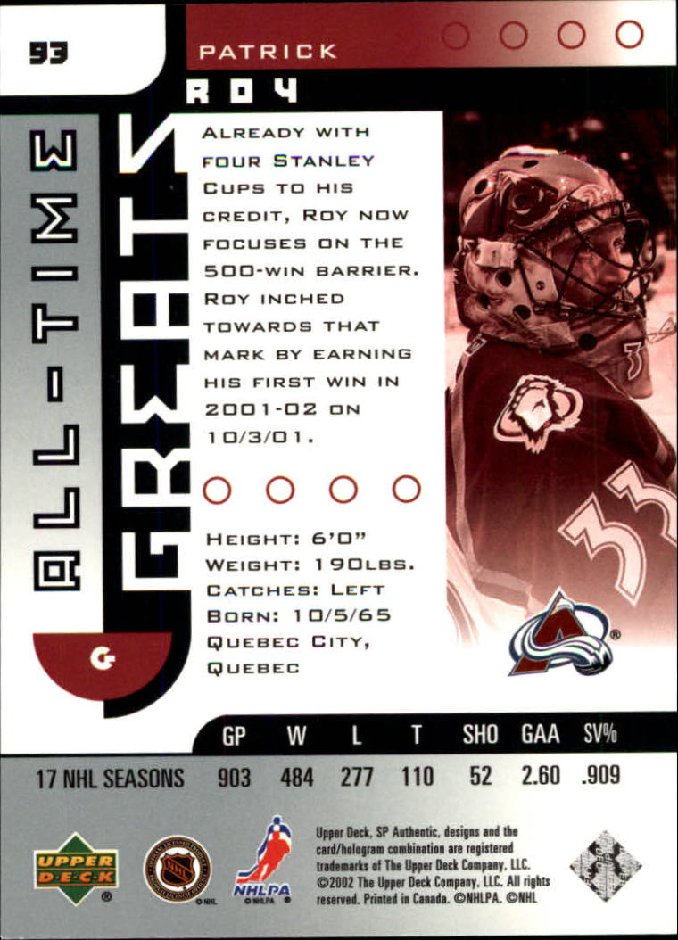 A3984- 2001-02 SP Authentic Hockey Card #s 1-180 -You Pick- 15+ FREE US SHIP - Picture 185 of 283