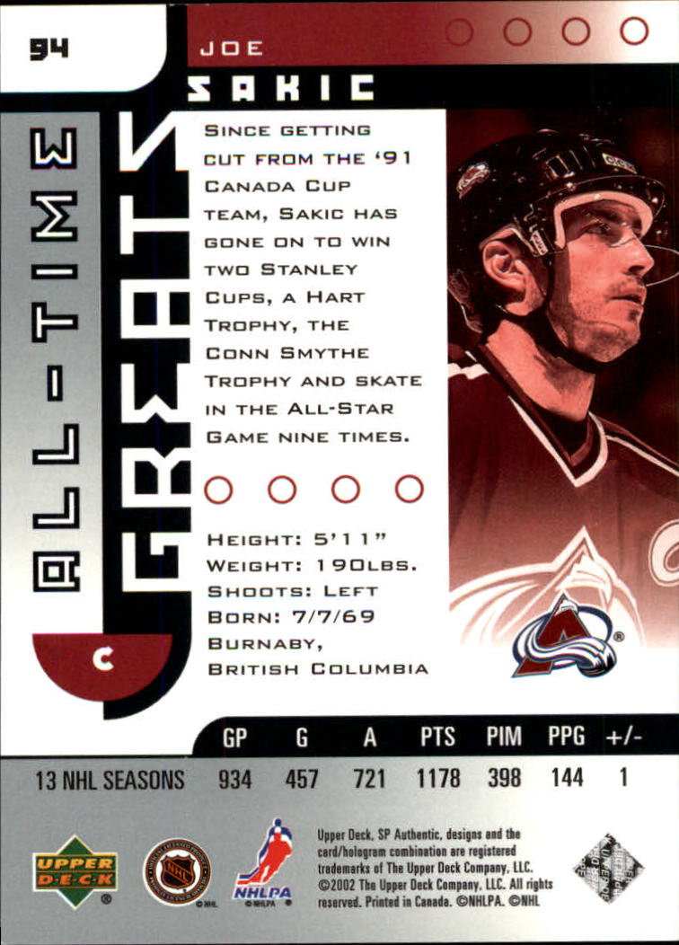 A3984- 2001-02 SP Authentic Hockey Card #s 1-180 -You Pick- 15+ FREE US SHIP - Picture 187 of 283