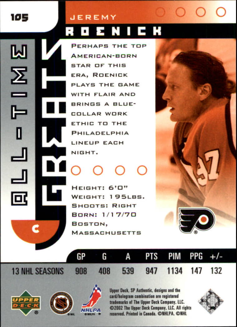 2001-02 SP Authentic #105 Jeremy Roenick ATG back image