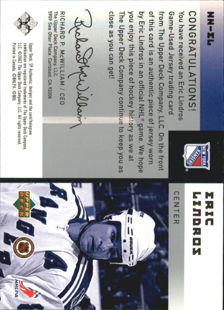 2001-02 SP Authentic Jerseys #NNEL Eric Lindros/659 back image