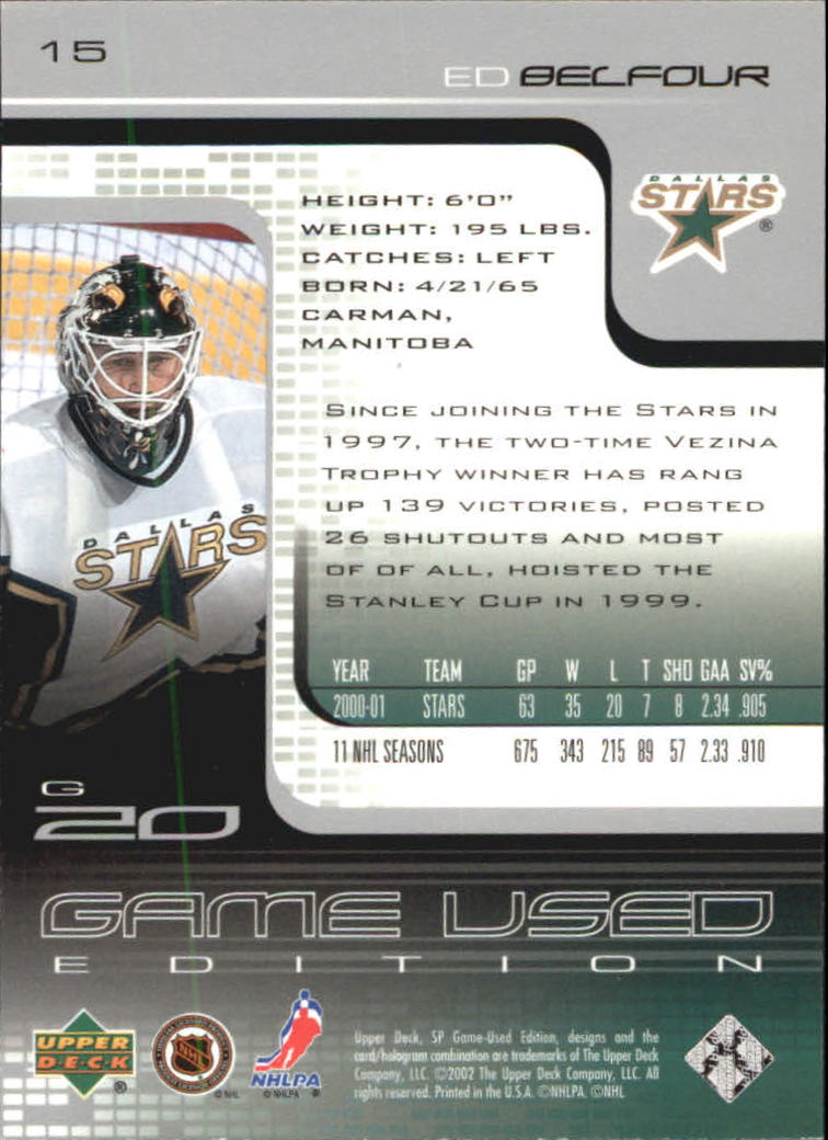 2001-02 SP Game Used #15 Ed Belfour back image