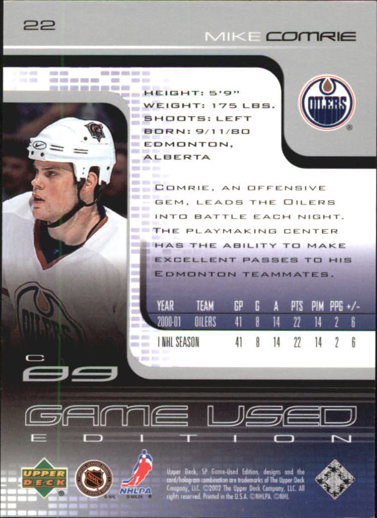 2001-02 SP Game Used #22 Mike Comrie back image