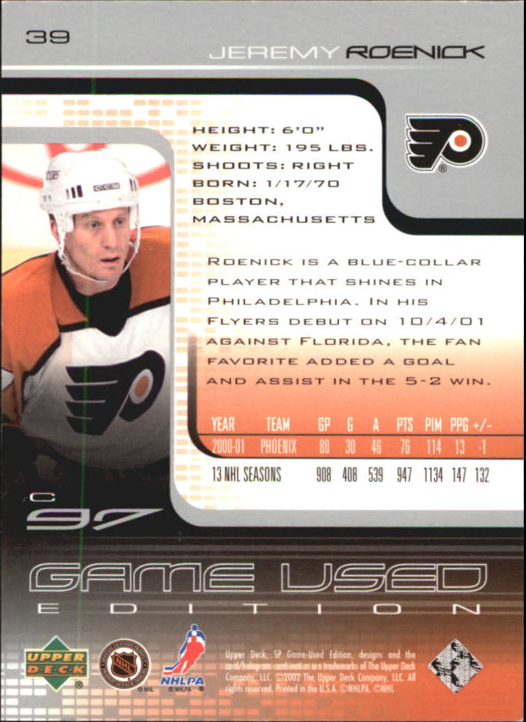 2001-02 SP Game Used #39 Jeremy Roenick back image