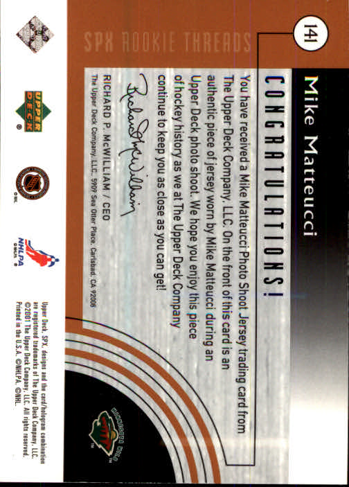 2001-02 SPx #141A Mike Matteucci AW/1500 RC back image