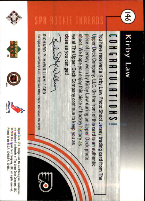 2001-02 SPx #146H Kirby Law HM/1500 RC back image