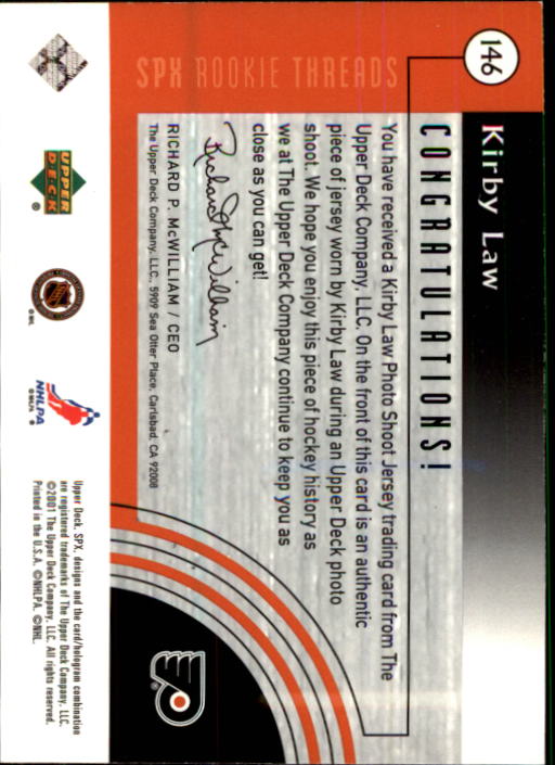 2001-02 SPx #146A Kirby Law AW/1500 RC back image