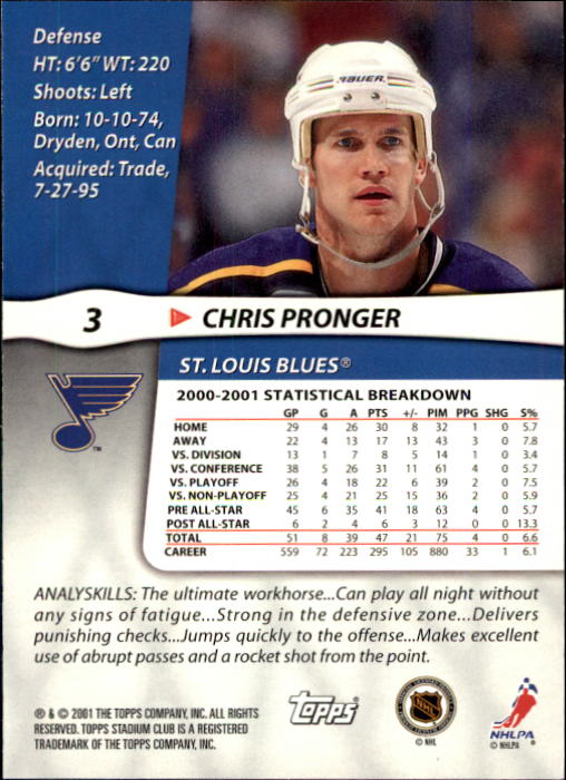 2001-02 Stadium Club #3 Chris Pronger back image