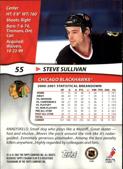 2001-02 Stadium Club #55 Steve Sullivan back image