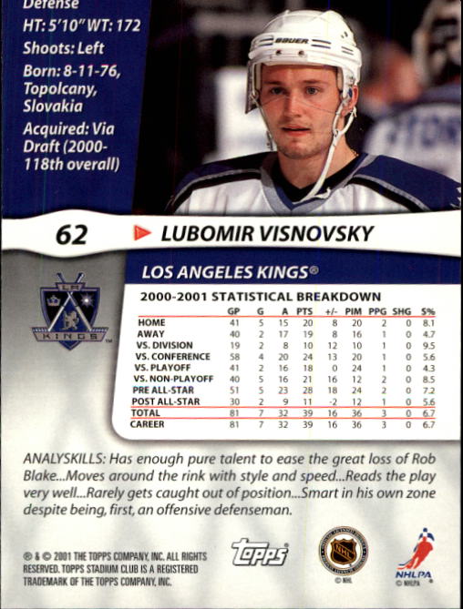 2001-02 Stadium Club #62 Lubomir Visnovsky back image
