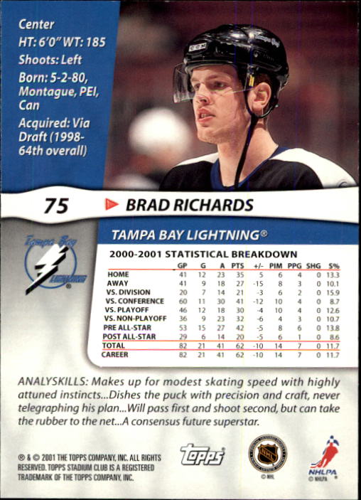2001-02 Stadium Club #75 Brad Richards back image