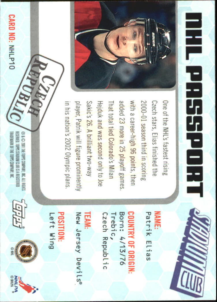 2001-02 Stadium Club NHL Passport #NHLP10 Patrik Elias back image