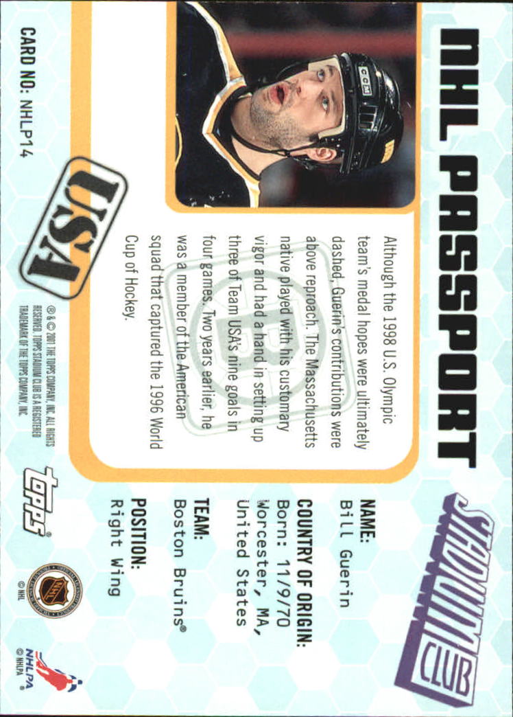 2001-02 Stadium Club NHL Passport #NHLP14 Bill Guerin back image