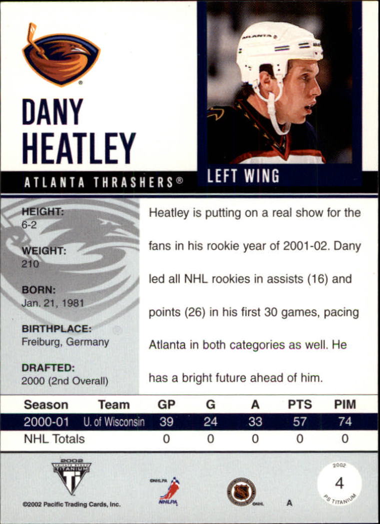 2001-02 Titanium #4 Dany Heatley back image