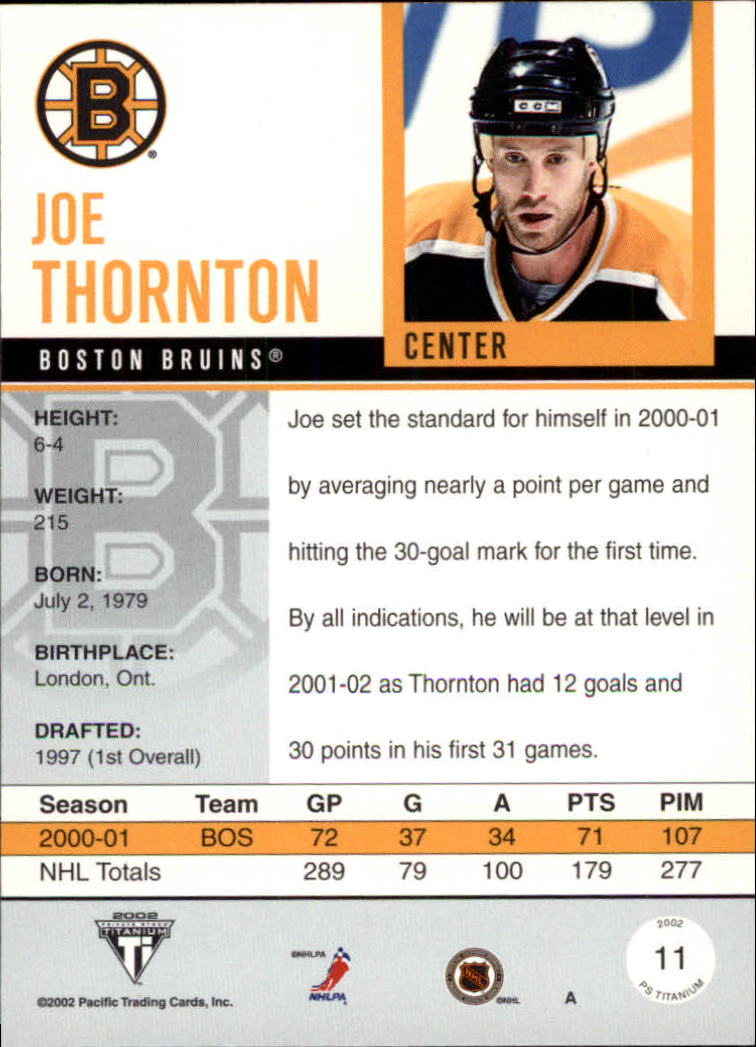 2001-02 Titanium #11 Joe Thornton back image