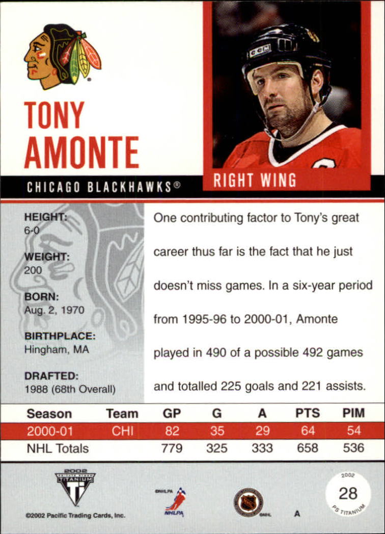 2001-02 Titanium #28 Tony Amonte back image
