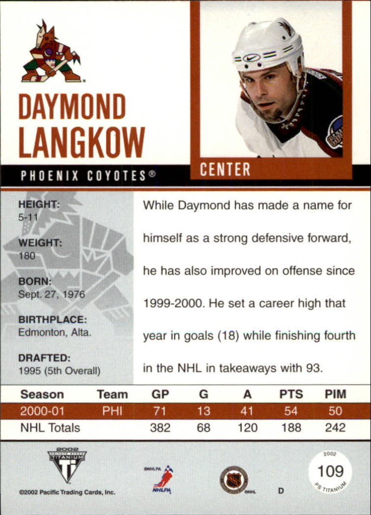 2001-02 Titanium #109 Daymond Langkow back image