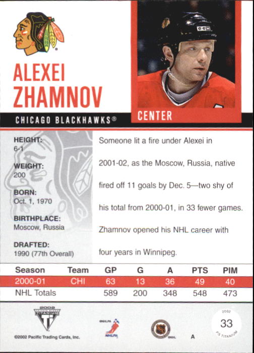 2001-02 Titanium Hobby Red #33 Alexei Zhamnov back image