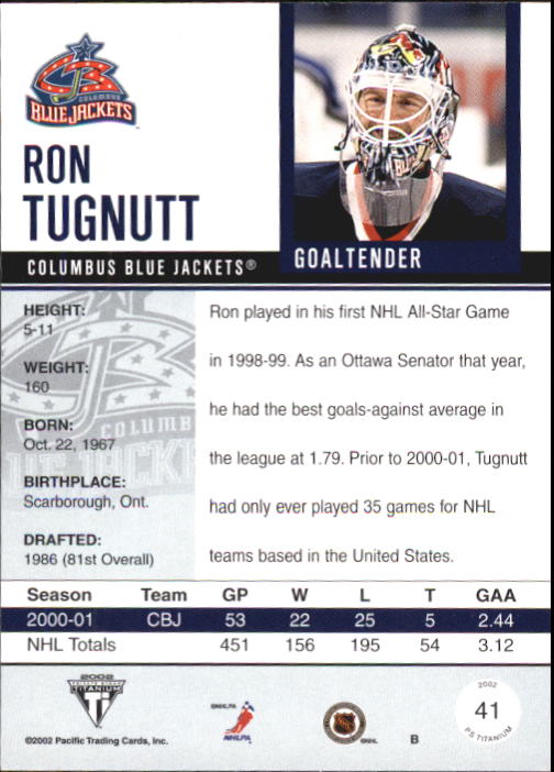 2001-02 Titanium Retail #41 Ron Tugnutt back image