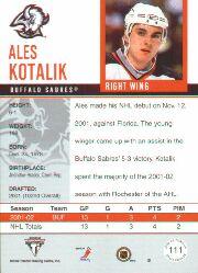 2001-02 Titanium Draft Day Edition #111 Ales Kotalik RC back image