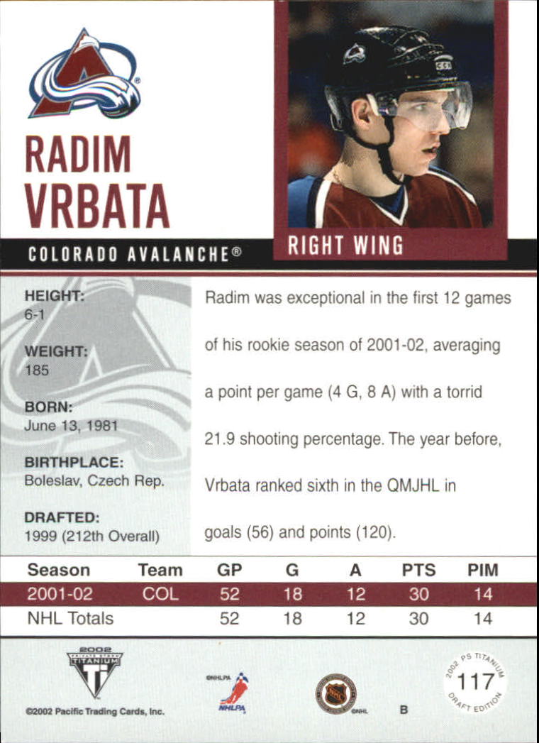 2001-02 Titanium Draft Day Edition #117 Radim Vrbata back image