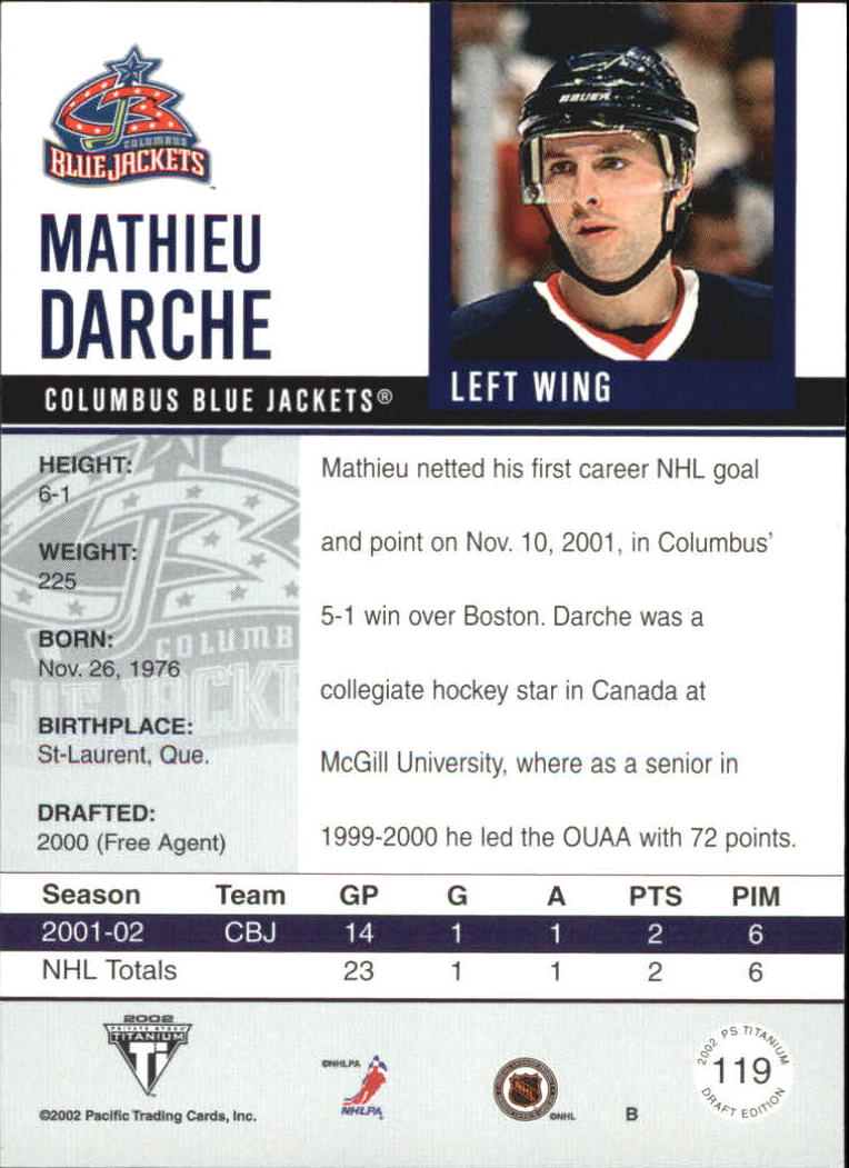 2001-02 Titanium Draft Day Edition #119 Mathieu Darche RC back image