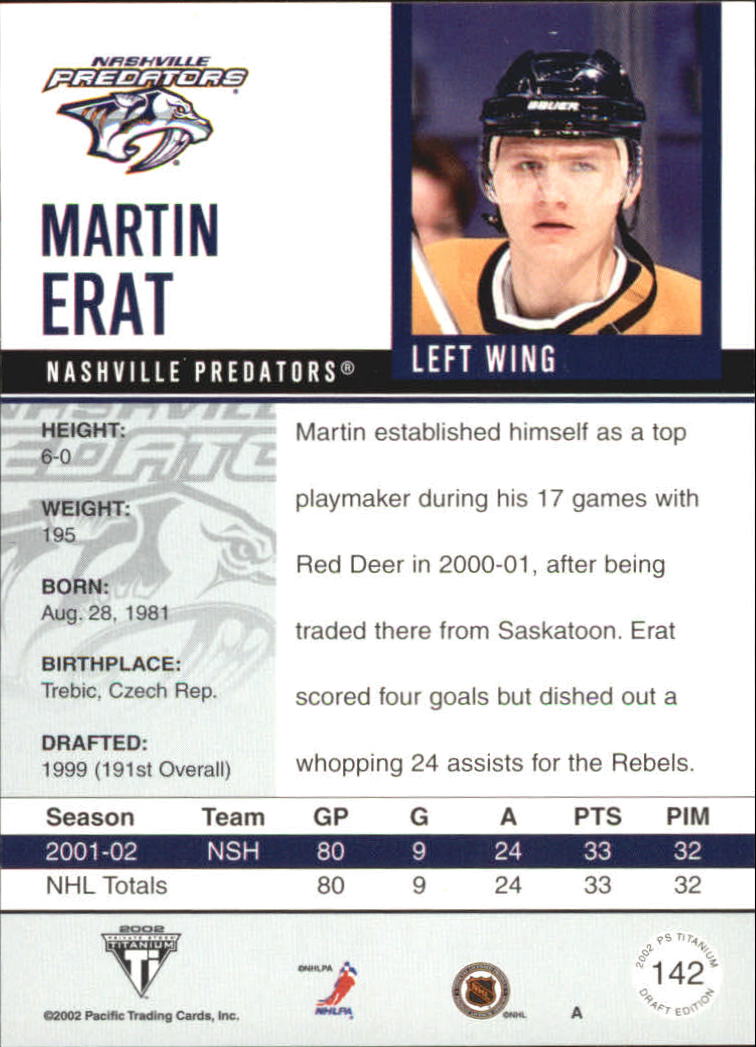 2001-02 Titanium Draft Day Edition #142 Martin Erat RC back image