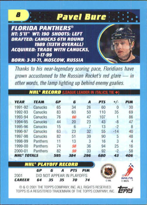 2001-02 Topps #8 Pavel Bure back image
