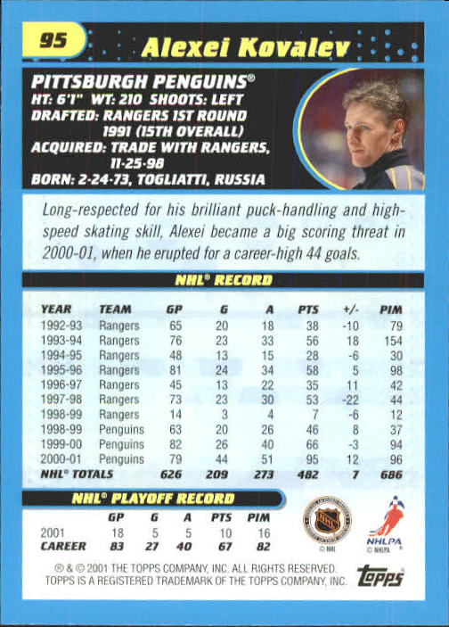 2001-02 Topps #95 Alexei Kovalev back image