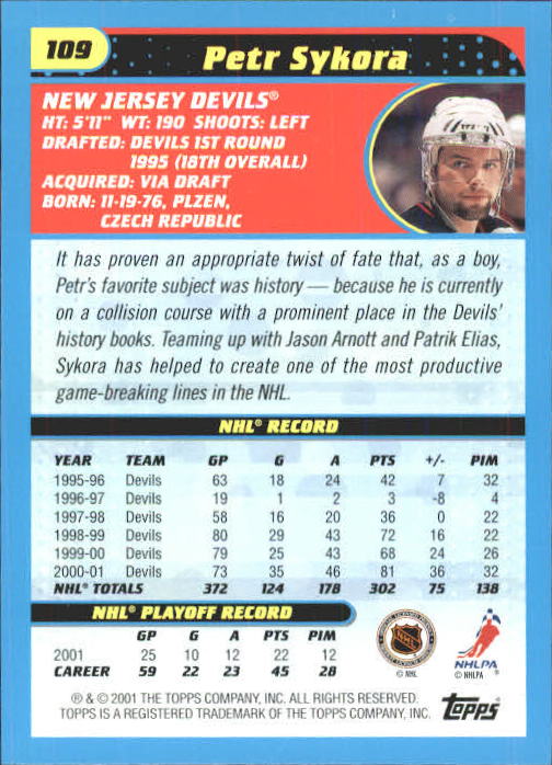 2001-02 Topps #109 Petr Sykora back image