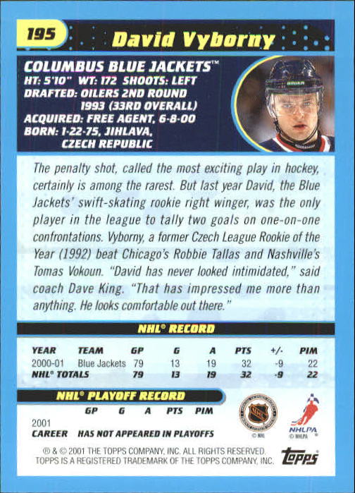 2001-02 Topps #195 David Vyborny back image