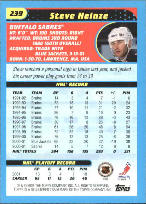 A6631- 2001-02 Topps Hockey Cards 201-330 +Inserts -You Pick- 15+ FREE US SHIP - Picture 71 of 321