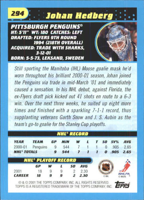 A6631- 2001-02 Topps Hockey Cards 201-330 +Inserts -You Pick- 15+ FREE US SHIP - Picture 173 of 321
