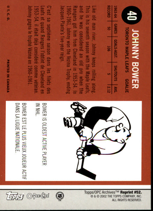 2001-02 Topps Archives #52 Johnny Bower back image