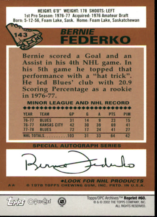 2001-02 Topps Archives #60 Bernie Federko back image