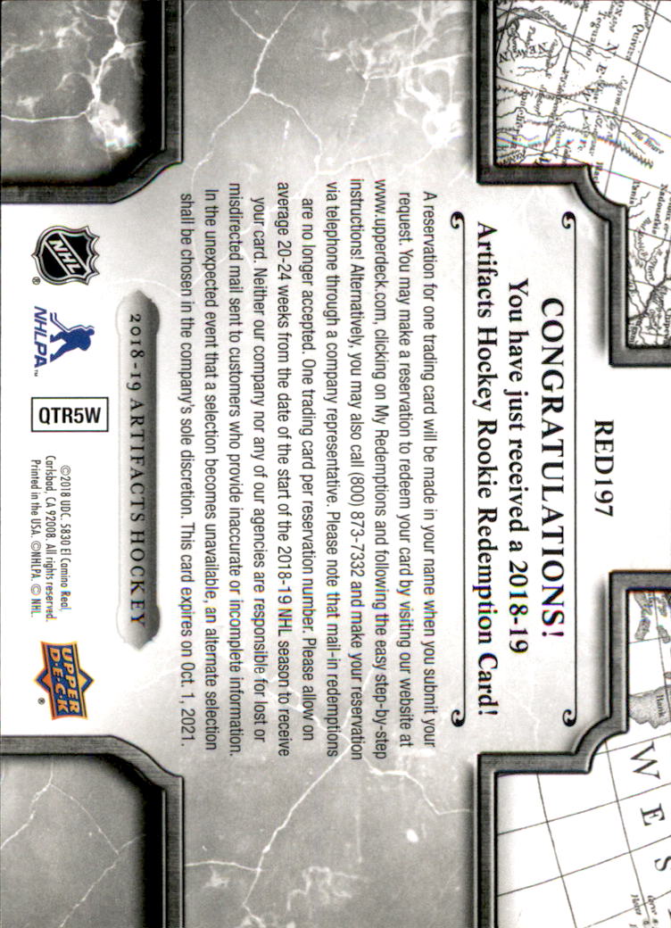 2018-19 Artifacts #RED197 Eeli Tolvanen back image