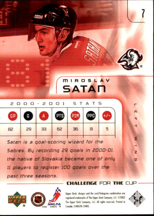 2001-02 UD Challenge for the Cup #7 Miroslav Satan back image