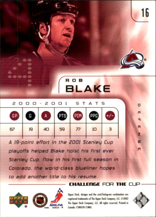 2001-02 UD Challenge for the Cup #16 Rob Blake back image