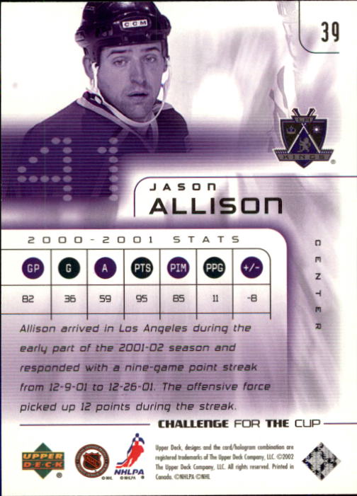 2001-02 UD Challenge for the Cup #39 Jason Allison back image