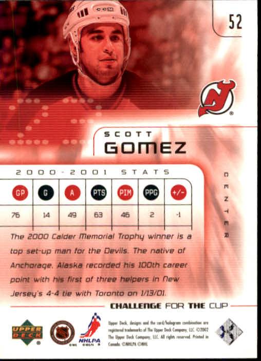 2001-02 UD Challenge for the Cup #52 Scott Gomez back image