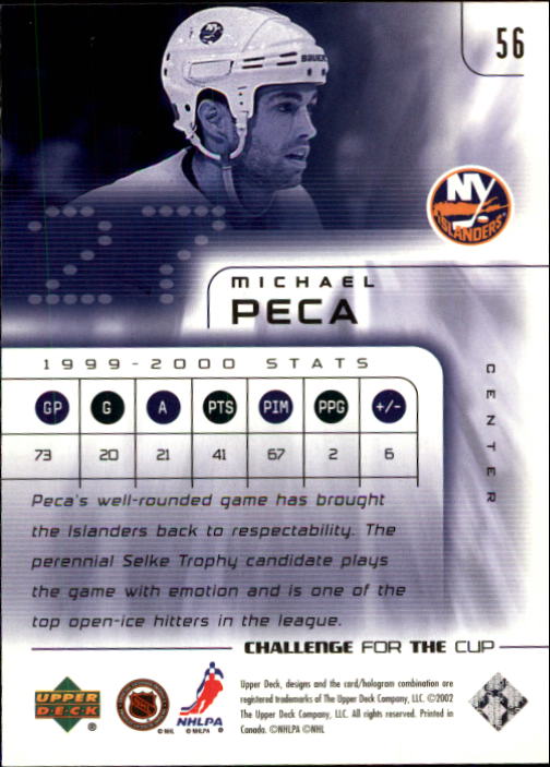 2001-02 UD Challenge for the Cup #56 Mike Peca back image