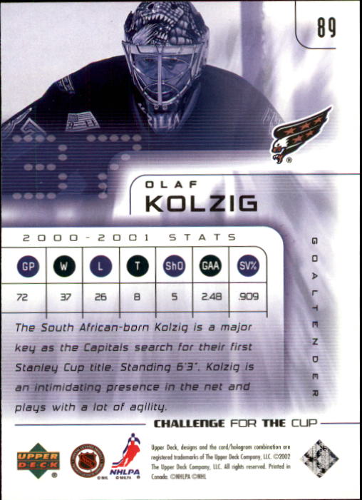 2001-02 UD Challenge for the Cup #89 Olaf Kolzig back image