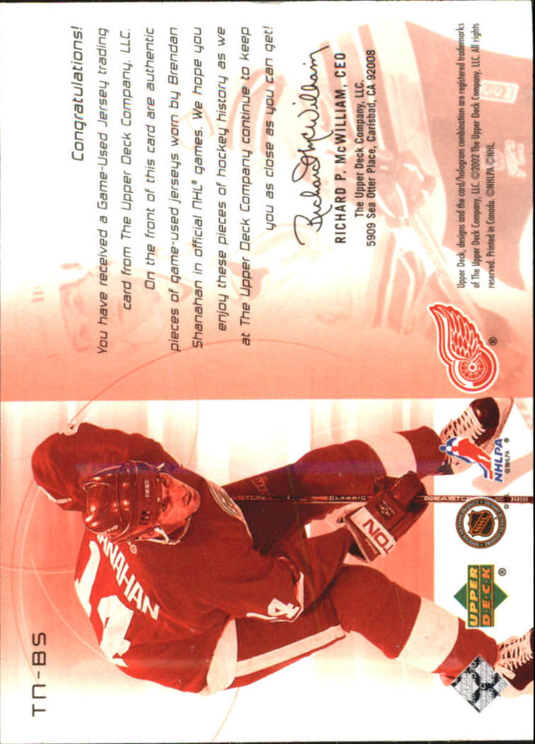2001-02 UD Challenge for the Cup Jerseys #TNBS Brendan Shanahan Dual back image
