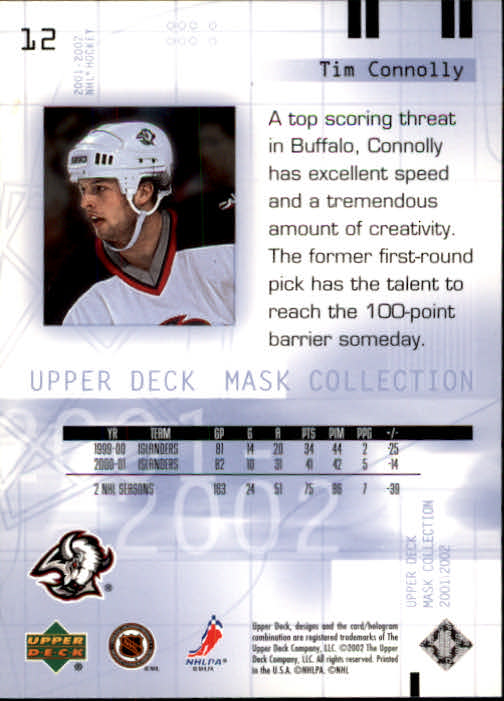 2001-02 UD Mask Collection #12 Tim Connolly back image