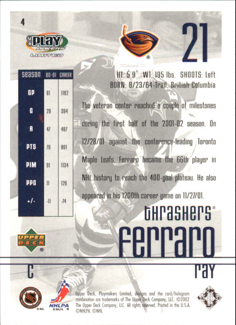 2001-02 UD Playmakers #4 Ray Ferraro back image