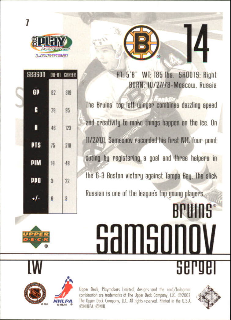 2001-02 UD Playmakers #7 Sergei Samsonov back image
