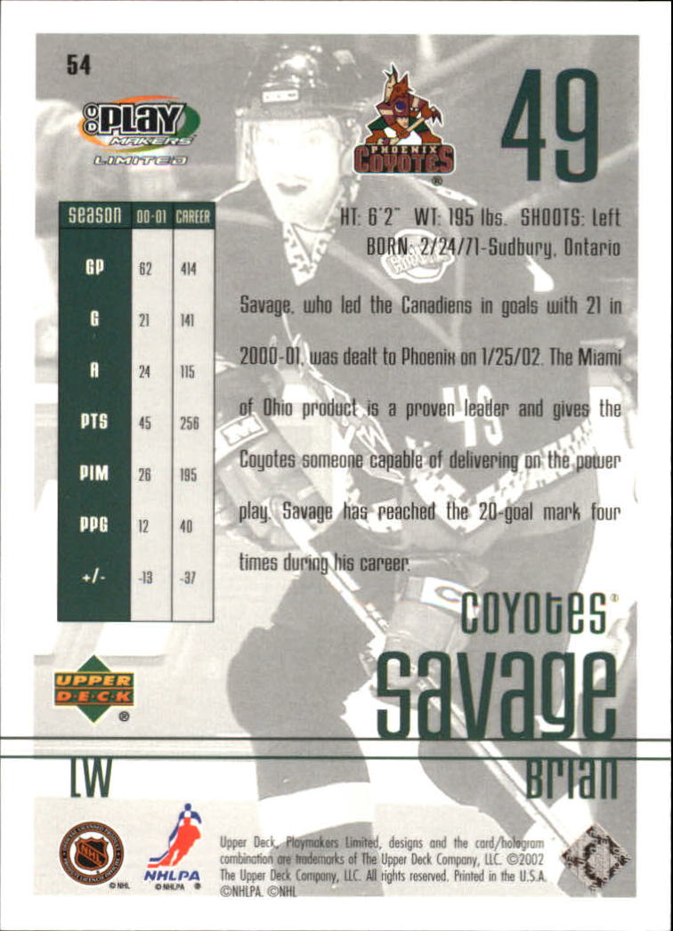 2001-02 UD Playmakers #54 Brian Savage back image
