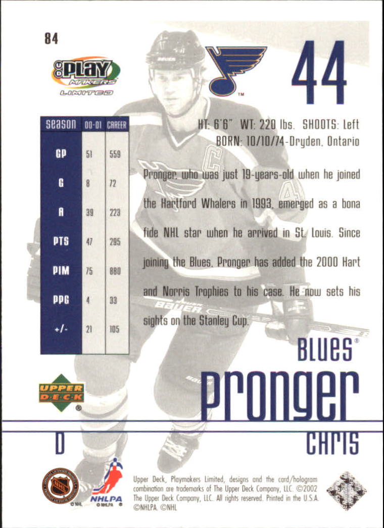2001-02 UD Playmakers #84 Chris Pronger back image