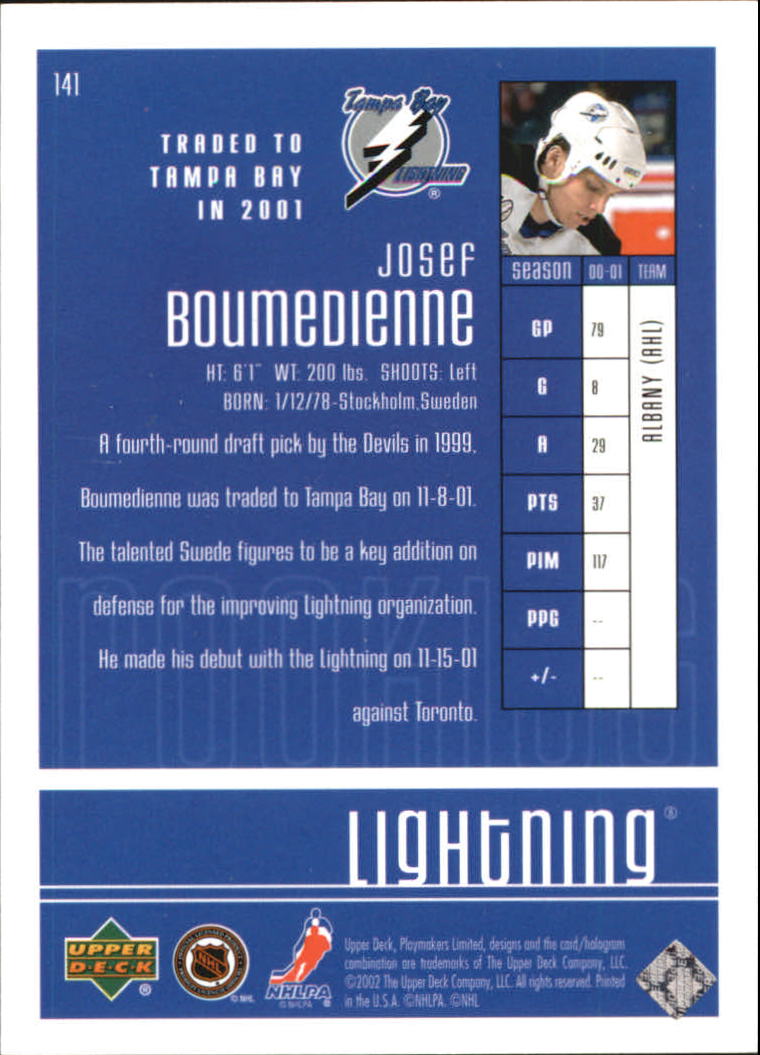 2001-02 UD Playmakers #141 Josef Boumedienne RC back image